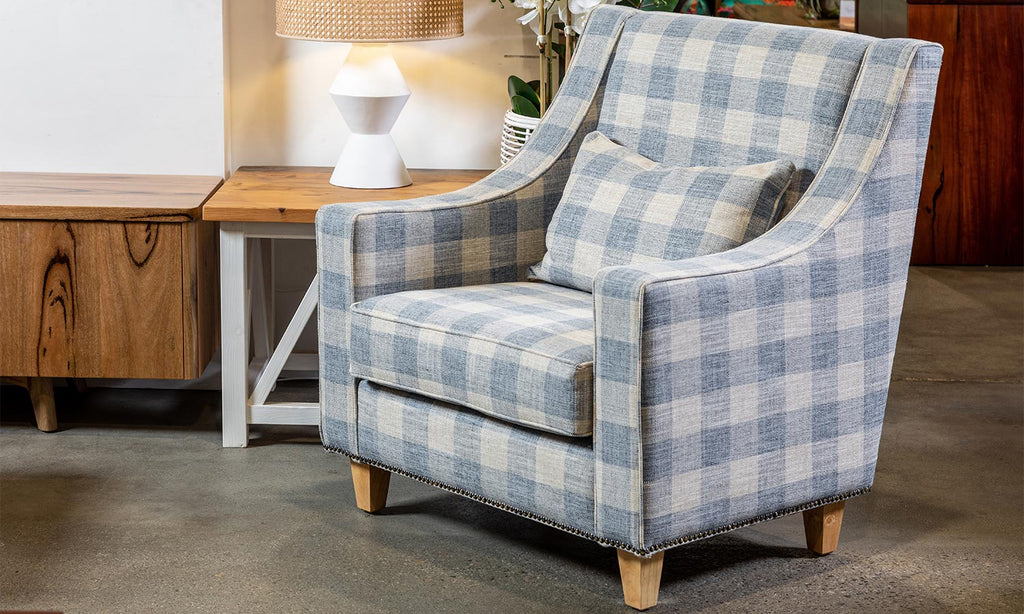 Hutton Classic Armchair Line room furniture upholstered fabric made in Perth, WA