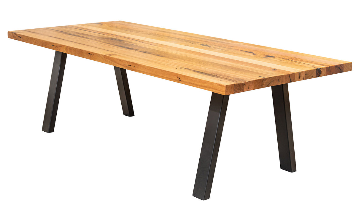 Recycled Messmate Timber Dining Table Metal Base w/ Bench Seats