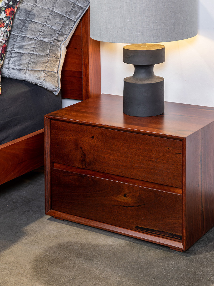 Apartment solid Marri or Jarrah Timber Wood bedside tables with two drawers Perth WA