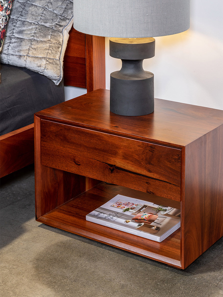 Apartment solid Marri or Jarrah Timber Wood bedside tables with single drawer, Perth WA