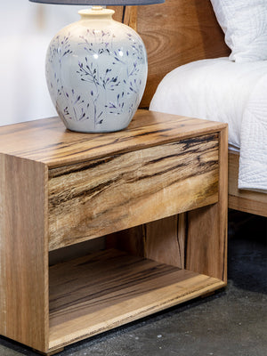 Apartment solid Marri or Jarrah Timber Wood bedside tables with single drawer, Perth WA