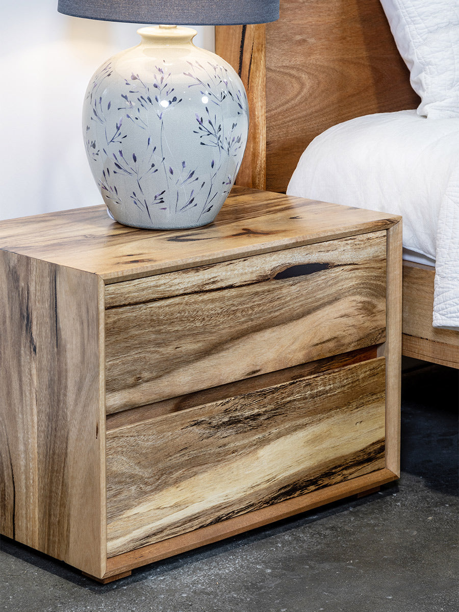 Apartment solid Marri or Jarrah Timber Wood bedside tables with two drawers, Perth WA