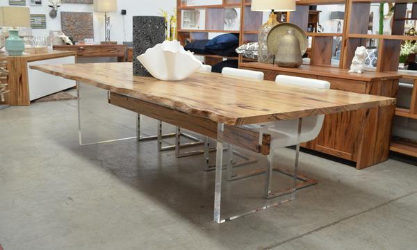 Dunsborough Dining Table  Marri with Acrylic Base  Also available in Jarrah  Straight or Natural Edge Top  WA Made