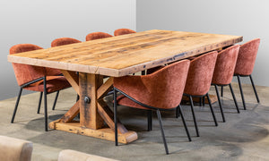 French Refrectory Industrial Recycled Baltic Pine Dining Table Perth WA with Chairs