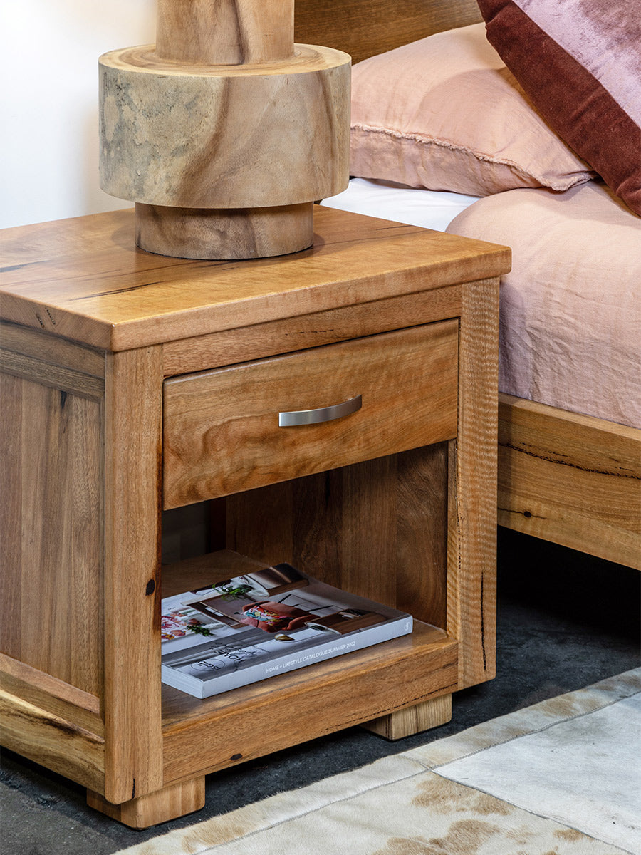 Leeuwin Solid Marri or Jarrah Timber Wood Bedside Tables with Single Drawer, Made in Perth WA