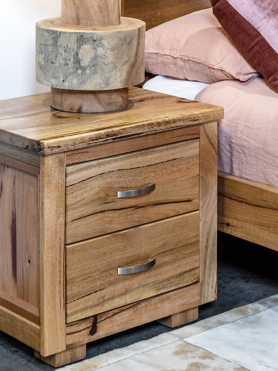 Leeuwin Solid Marri or Jarrah Timber Wood Bedside Tables with Two Drawers, Made in Perth WA