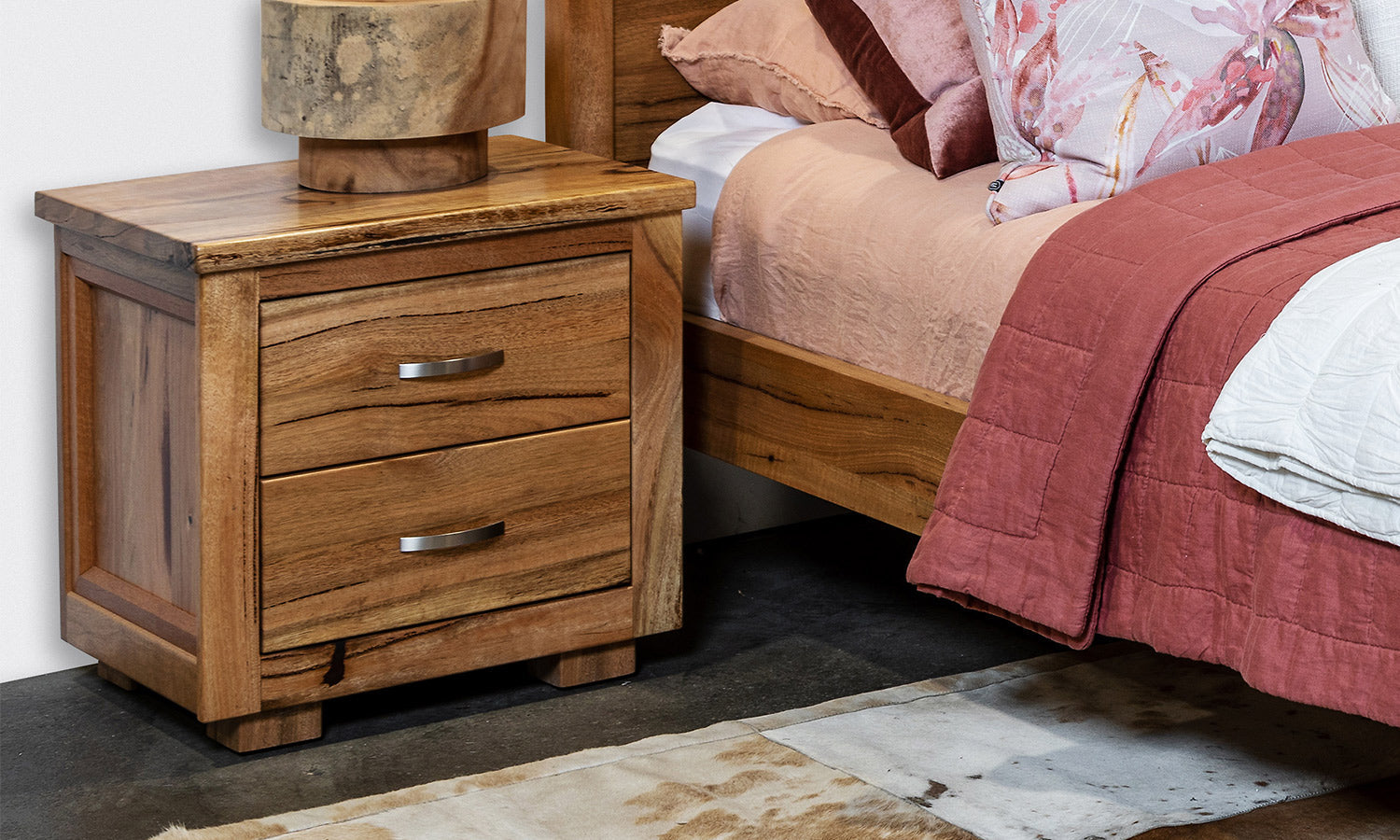 Leeuwin Solid Marri or Jarrah Timber Wood Bedside Tables with Single Drawer or Two Drawers, Made in Perth WA