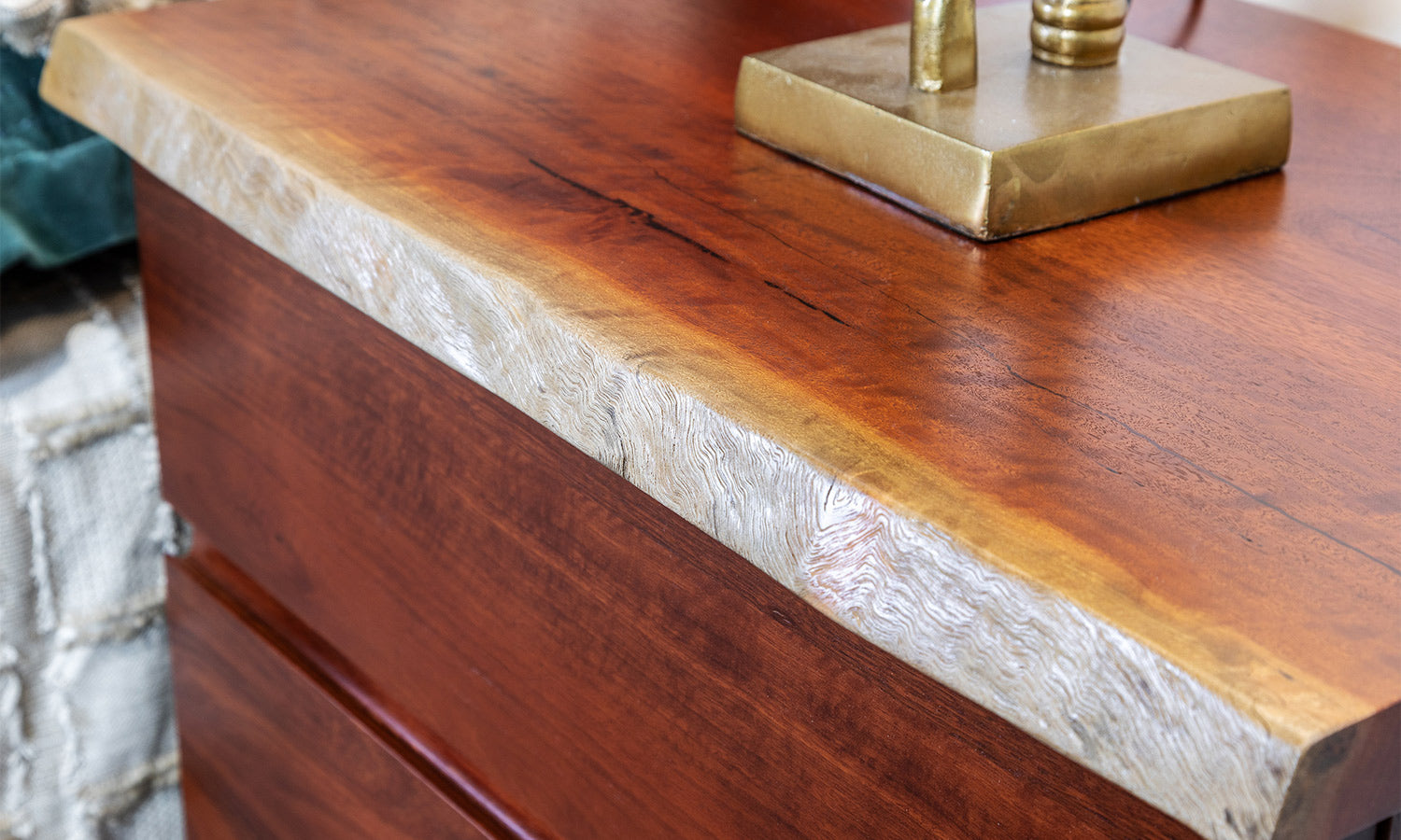 Naturaliste Natural Edge Jarrah or Marri Timber Wood Bedside Tables with drawers - Perth WA Detail