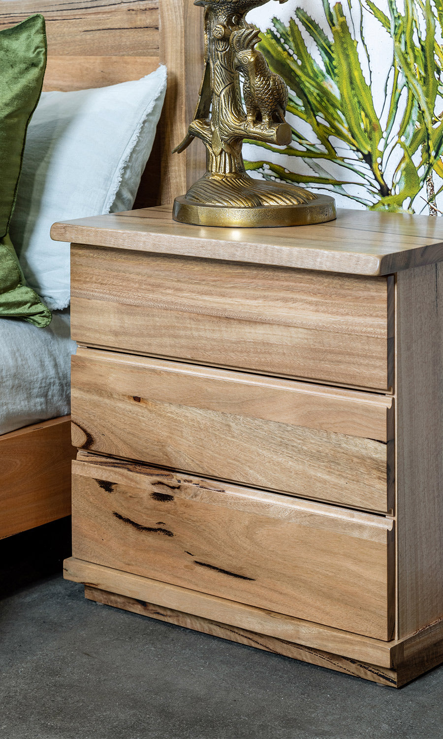Naturaliste Natural Edge Solid Marri Timber Wood Three Drawer Bedside Tables Bedroom Suite Made in Perth WA