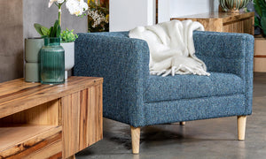 Octavia Armchair Loveseat Lounge Room Furniture Fabric Timber Perth WA
