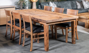 Old London Recycled Timber Wood 100 yr old Baltic Pine Solid Wood Dining Table Perth WA with Chairs