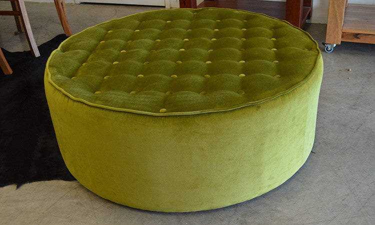 Round upholstered fabric ottoman custom sizes large tv room lounge room furniture perth wa button top