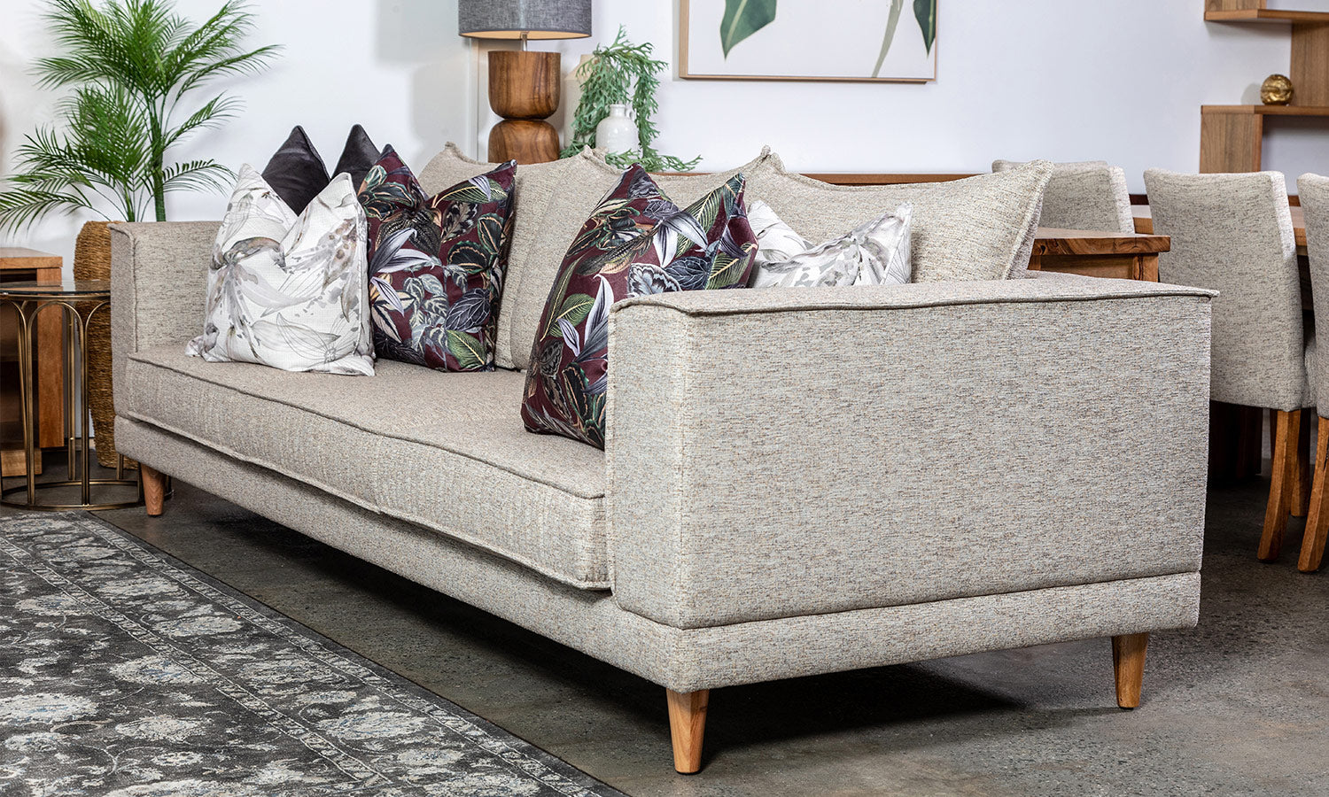 Omni Mid-century retro inspired 3 seater upholstered fabric sofa lounge suite bedroom furniture perth wa