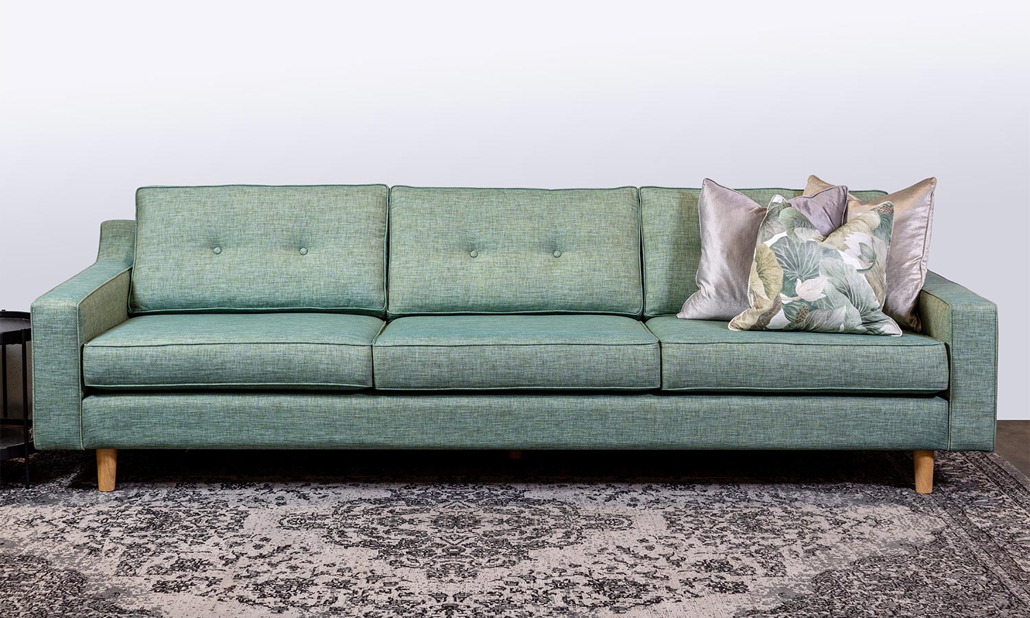Oslo Upholstered Fabric three four seater mid century retro lounge sofa made in Perth WA